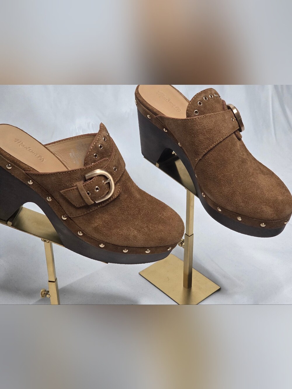 Madewell Brown Suede Studded Buckle Clog Mules